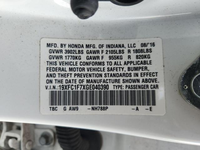 19XFC1F7XGE040390 - 2016 HONDA CIVIC EXL 白色 照片 12