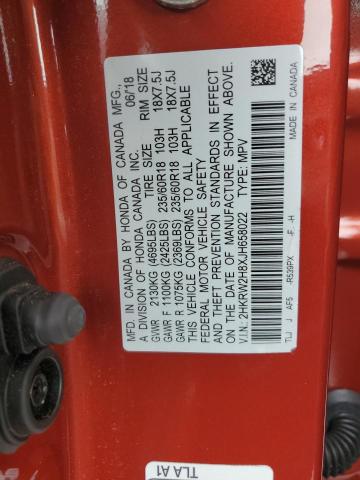 2HKRW2H8XJH658022 - 2018 HONDA CR-V EXL წითელი ფოტო 13