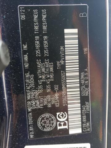 5TDGZRBH8MS550657 - 2021 TOYOTA HIGHLANDER XLE BLUE photo 10