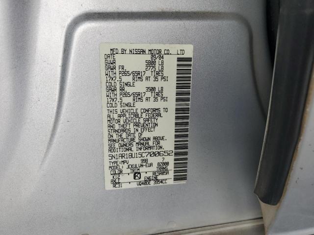 5N1AR18U15C700652 - 2005 NISSAN PATHFINDER LE فضي صورة 12