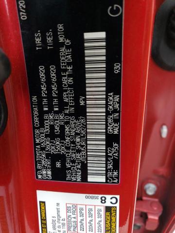 JTEBU5JR1L5827287 - 2020 TOYOTA 4RUNNER SR5/SR5 PREMIUM 红色 照片 12