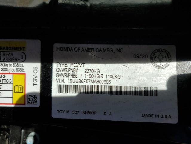 19UUB6F57MA800605 - 2021 ACURA TLX TECH A BLACK photo 12