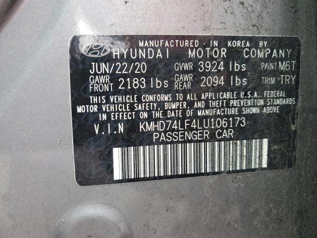 KMHD74LF4LU106173 - 2020 HYUNDAI ELANTRA SE SILVER photo 12