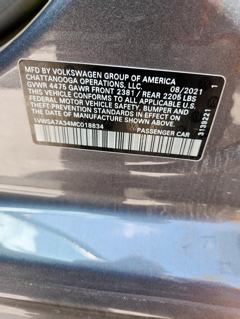 1VWSA7A34MC018834 - 2021 VOLKSWAGEN PASSAT SE ნაცრისფერი ფოტო 12