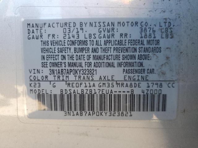 3N1AB7AP0KY323821 - 2019 NISSAN SENTRA S SILVER photo 12