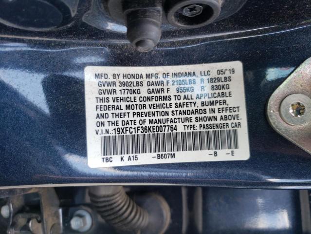 19XFC1F36KE007764 - 2019 HONDA CIVIC EX Azul foto 13