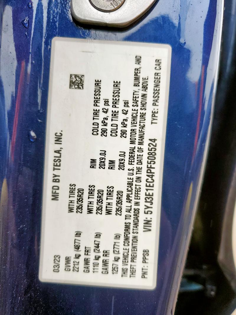 5YJ3E1EC4PF508524 - 2023 TESLA MODEL 3 ლურჯი ფოტო 13
