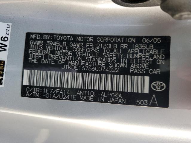 JTKDE167660074022 - 2006 TOYOTA SCION TC 银色 照片 12
