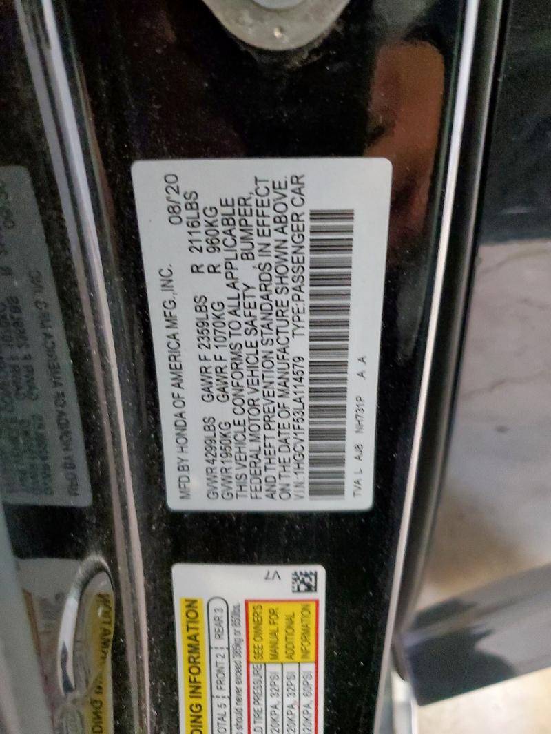 1HGCV1F53LA114579 - 2020 HONDA ACCORD EXL BLACK photo 12