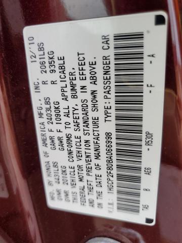 1HGCP2F80BA066998 - 2011 HONDA ACCORD EXL BURGUNDY photo 12