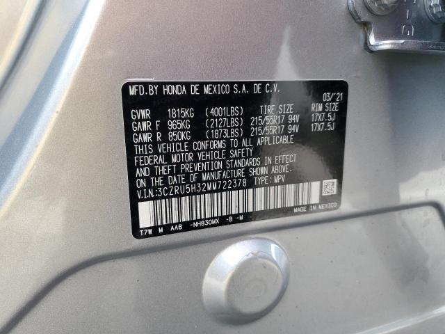 3CZRU5H32MM722378 - 2021 HONDA HR-V LX SILVER photo 13