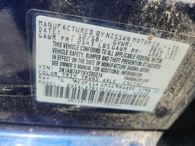 3N1AB7AP7KY285214 - 2019 NISSAN SENTRA S 蓝色 照片 12