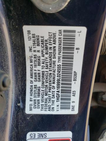 1HGFA16999L024555 - 2009 HONDA CIVIC EXL 蓝色 照片 12