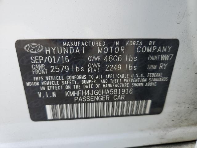 KMHFH4JG6HA581916 - 2017 HYUNDAI AZERA LIMITED WHITE photo 13