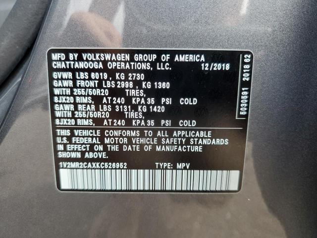 1V2MR2CAXKC526952 - 2019 VOLKSWAGEN ATLAS SEL GRAY photo 13