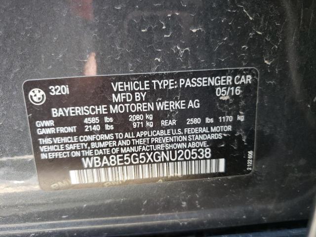 WBA8E5G5XGNU20538 - 2016 BMW 320 XI GRAY photo 12