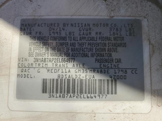 3N1AB7AP2EL664977 - 2014 NISSAN SENTRA S WHITE photo 12