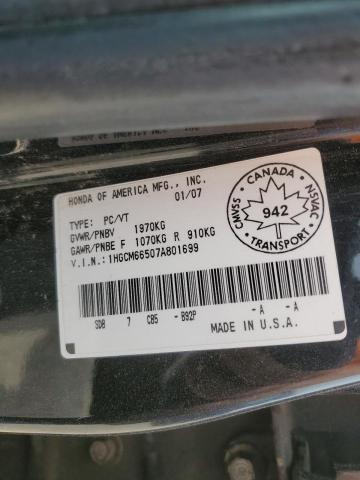 1HGCM66507A801699 - 2007 HONDA ACCORD EX BLACK photo 12