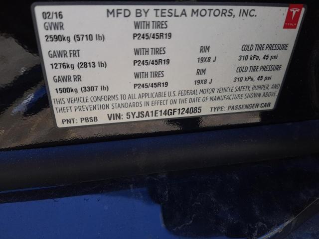 5YJSA1E14GF124085 - 2016 TESLA MODEL S შავი ფოტო 13