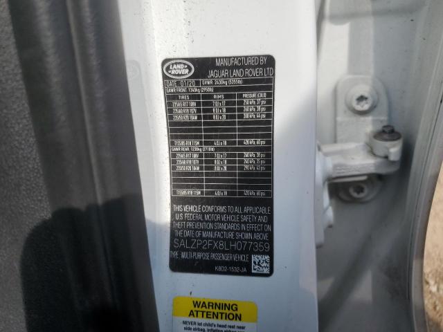 SALZP2FX8LH077359 - 2020 LAND ROVER RANGE ROVE SE WHITE photo 12