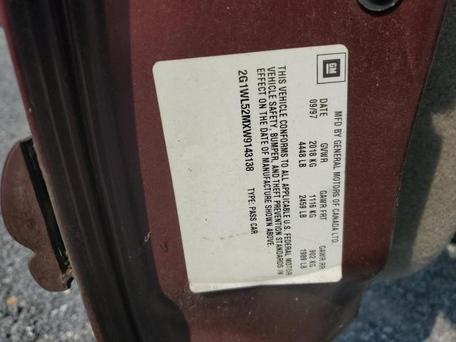 2G1WL52MXW9143138 - 1998 CHEVROLET LUMINA BASE BURGUNDY photo 12