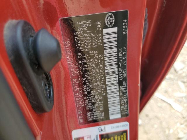 4T1BF1FKXCU595728 - 2012 TOYOTA CAMRY BASE 红色 照片 12