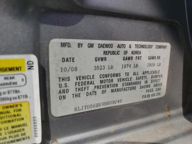 KL1TD56E69B609040 - 2009 CHEVROLET AVEO LS SILVER photo 12