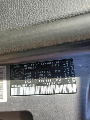 WVWAA7AJ2BW157613 - 2011 VOLKSWAGEN GOLF GRAY photo 13