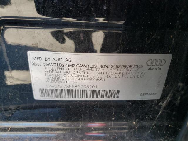 WAUAF78E68A008201 - 2008 AUDI A4 2.0T BLACK photo 12