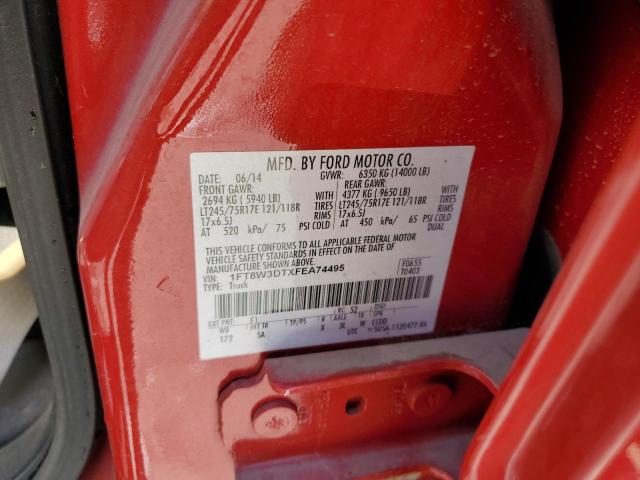 1FT8W3DTXFEA74495 - 2015 FORD F350 SUPER DUTY RED photo 12