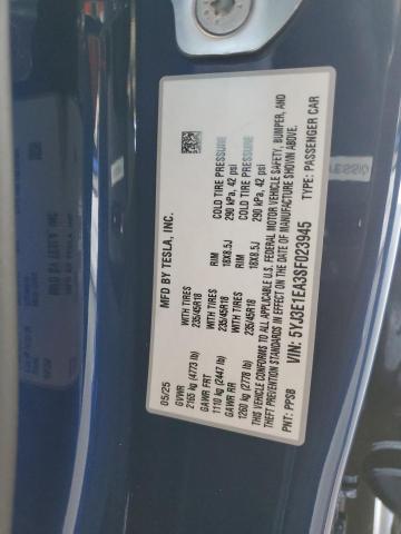 5YJ3E1EA3SF023945 - 2025 TESLA MODEL 3 ლურჯი ფოტო 13