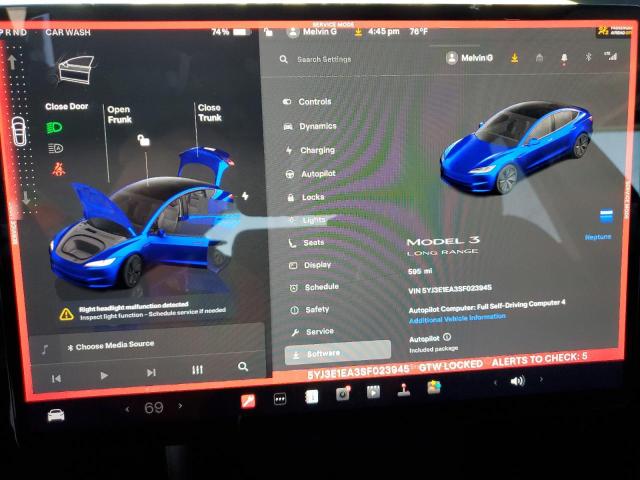 5YJ3E1EA3SF023945 - 2025 TESLA MODEL 3 ლურჯი ფოტო 9