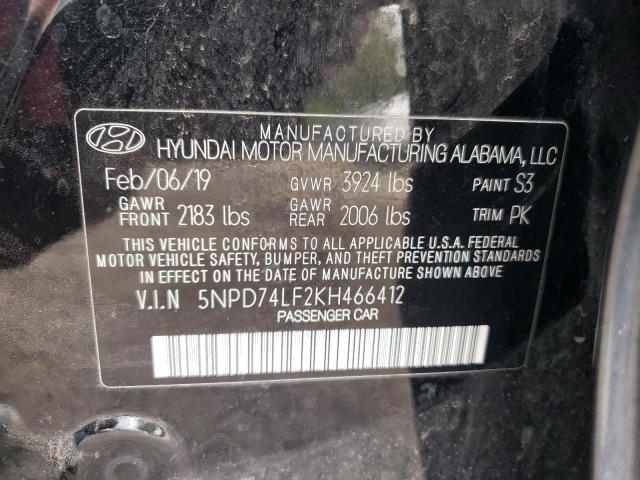 5NPD74LF2KH466412 - 2019 HYUNDAI ELANTRA SE BLACK photo 13