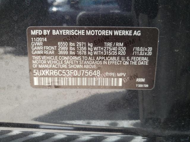 5UXKR6C53F0J75648 - 2015 BMW X5 XDRIVE50I CHARCOAL photo 13