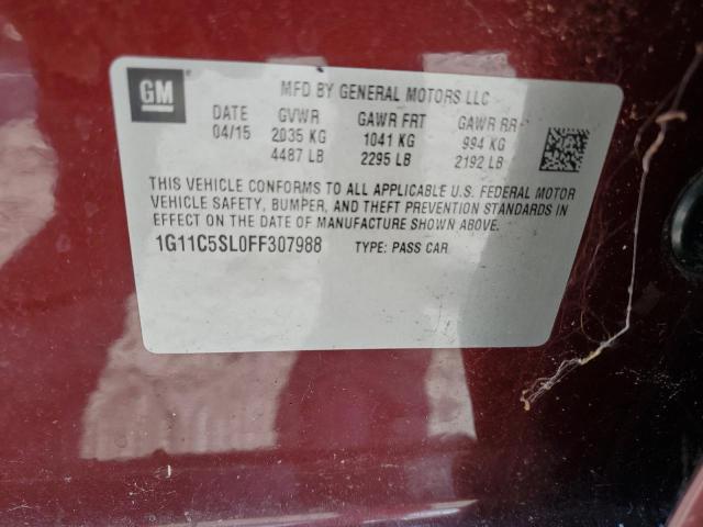 1G11C5SL0FF307988 - 2015 CHEVROLET MALIBU 1LT ბურგუნდია ფოტო 12
