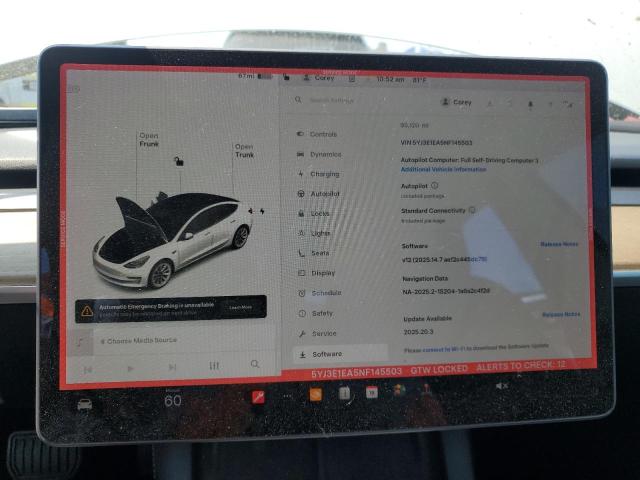 5YJ3E1EA5NF145503 - 2022 TESLA MODEL 3 白色 照片 9