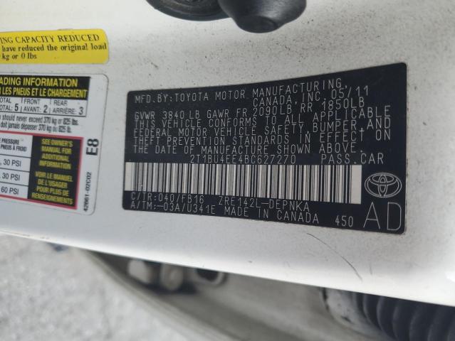 2T1BU4EE4BC627270 - 2011 TOYOTA COROLLA LE BASE WHITE photo 12