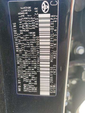 5YFEPMAE7NP328600 - 2022 TOYOTA COROLLA LE შავი ფოტო 12