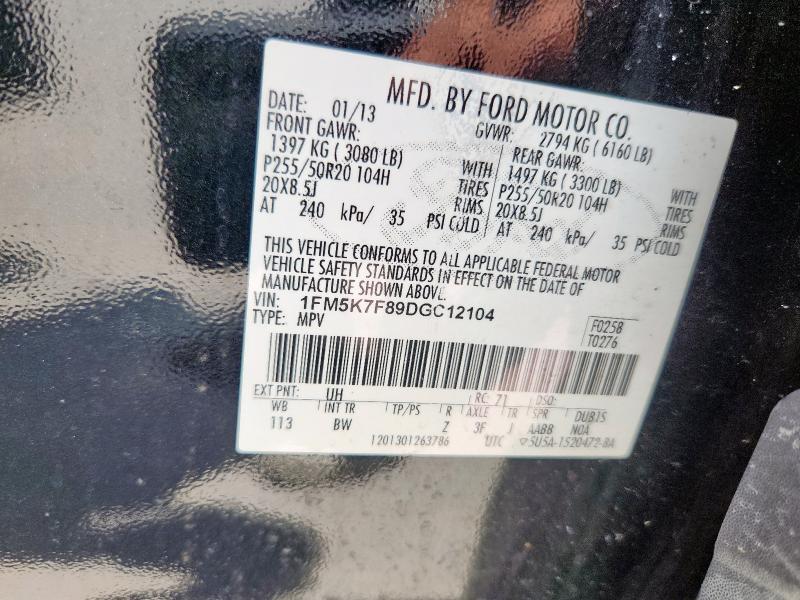 1FM5K7F89DGC12104 - 2013 FORD EXPLORER LIMITED GRAY photo 13