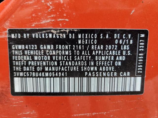 3VWC57BU4KM054941 - 2019 VOLKSWAGEN JETTA S ORANGE photo 12