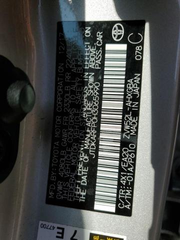 JTDKARFP0H3065990 - 2017 TOYOTA PRIUS PRIM SILVER photo 13