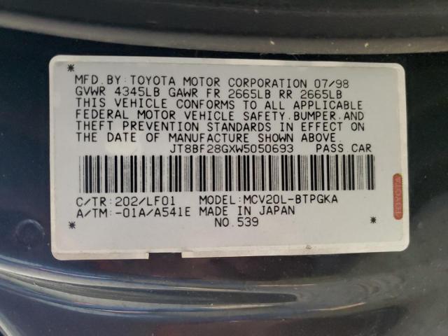 JT8BF28GXW5050693 - 1998 LEXUS ES 300 CHARCOAL photo 12