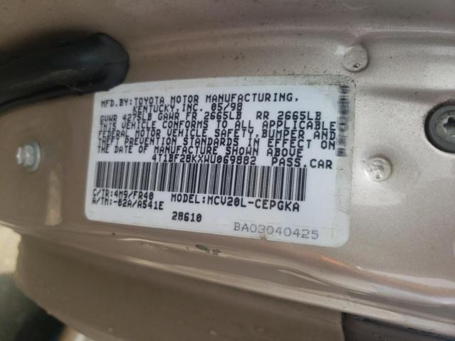 4T1BF28KXWU069882 - 1998 TOYOTA CAMRY CE TAN photo 12