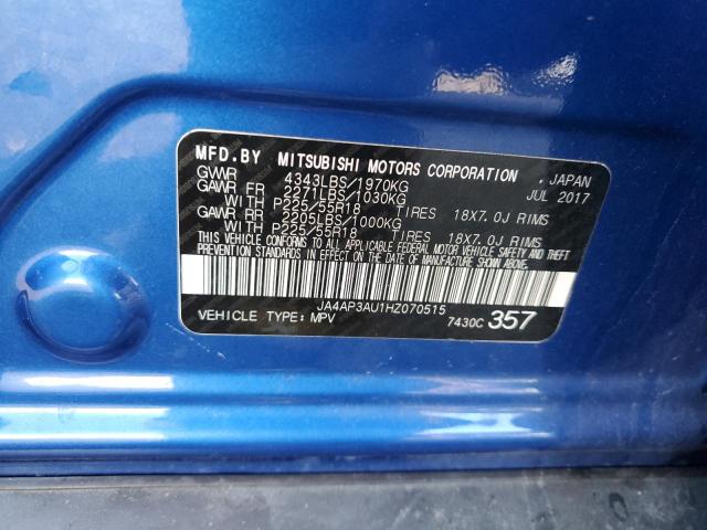 JA4AP3AU1HZ070515 - 2017 MITSUBISHI OUTLANDER ES BLUE photo 10