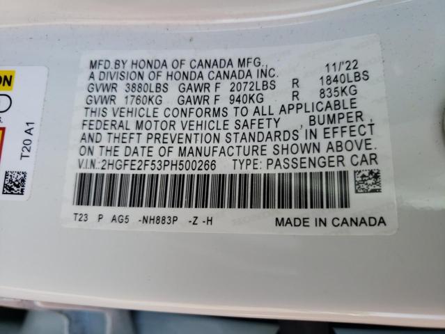 2HGFE2F53PH500266 - 2023 HONDA CIVIC SPORT 白色 照片 12