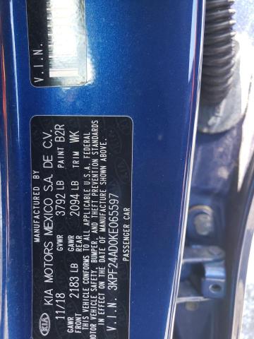 3KPF24AD0KE065597 - 2019 KIA FORTE FE BLUE photo 13