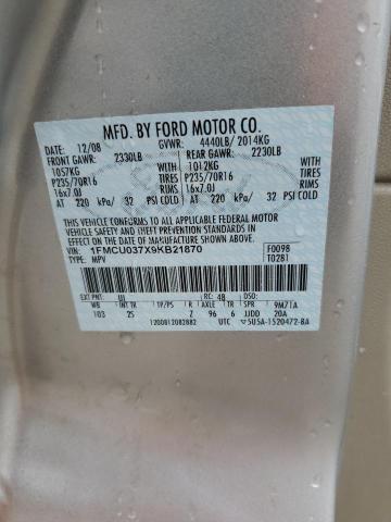 1FMCU037X9KB21870 - 2009 FORD ESCAPE XLT 银色 照片 13