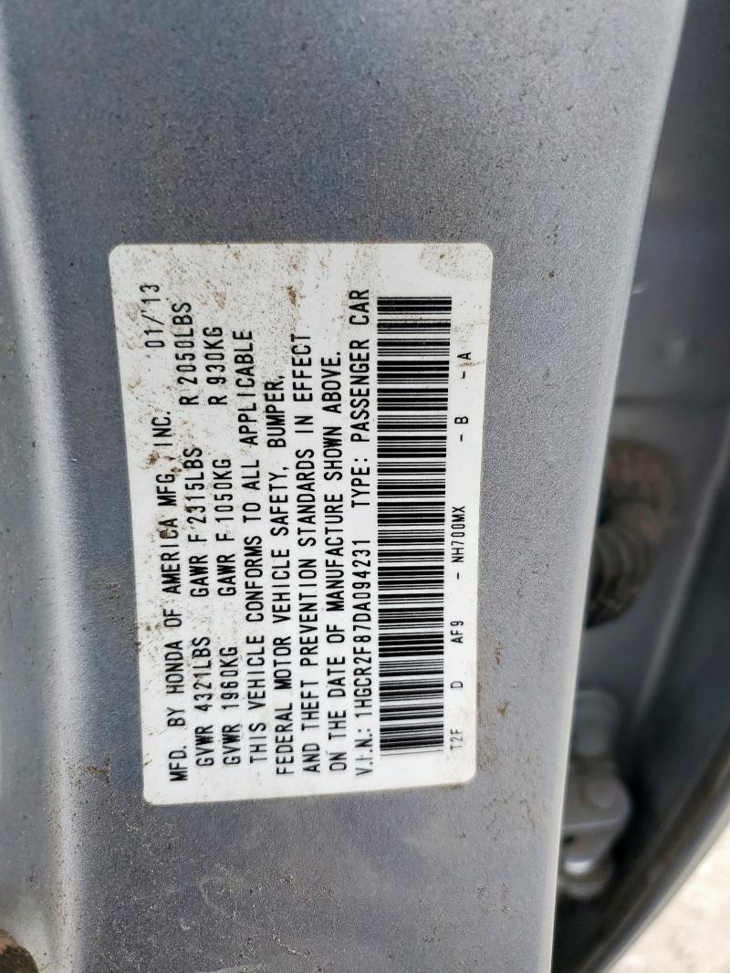 1HGCR2F87DA094231 - 2013 HONDA ACCORD EXL 银色 照片 12