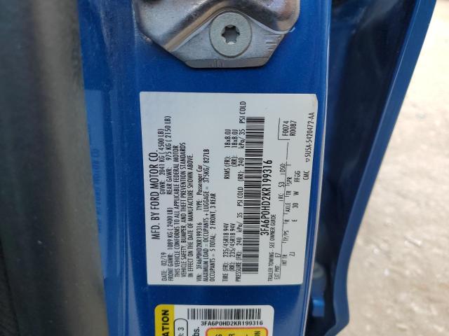 3FA6P0HD2KR199316 - 2019 FORD FUSION SE 蓝色 照片 12