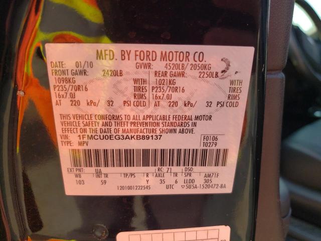 1FMCU0EG3AKB89137 - 2010 FORD ESCAPE LIMITED BLACK photo 13